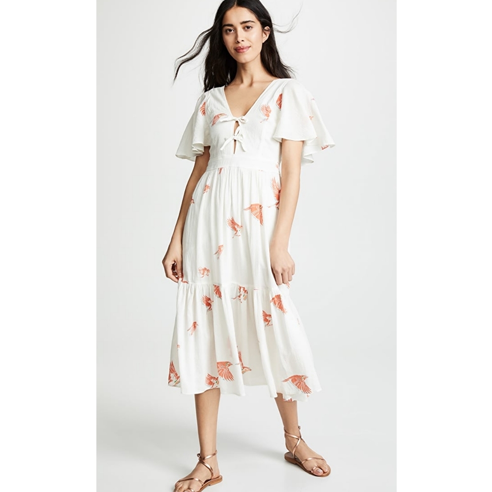 La Vie Rebecca Taylor Birds Print Midi Dress XS